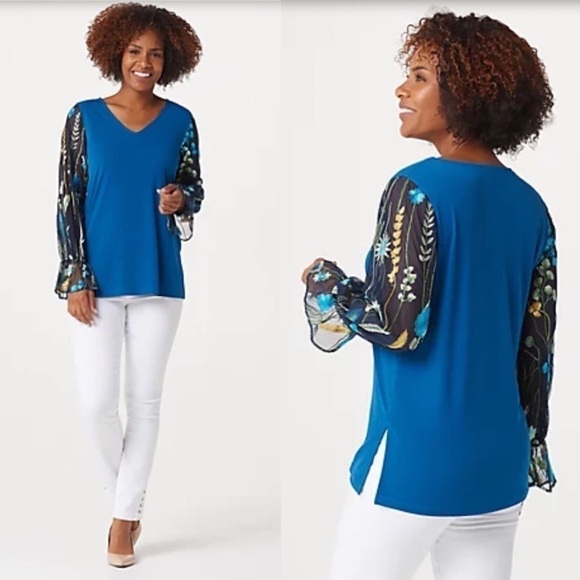New Susan Graver Tunic Embroidered Mesh Sleeves Top New NWOT - Picture 10 of 10